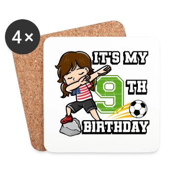 Soccer Girl C’est mon 9ème anniversaire américain - Dessous de verre (lot de 4) - blanc - Devant
