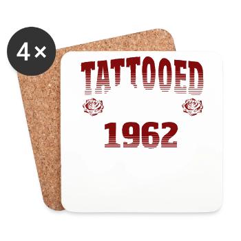 Tattooed Since 1962 Red Rose Theme Tattoo Ink - Coasters (set of 4) - white - Front