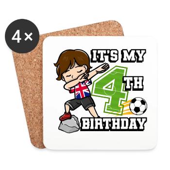 Soccer Boy It's My 4th Birthday United Kingdom - Coasters (set of 4) - white - Front