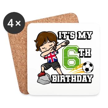 Soccer Boy It's My 6th Birthday United Kingdom - Coasters (set of 4) - white - Front