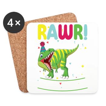 Dinosaur 5 years old 5th birthday party - Coasters (set of 4) - white - Front