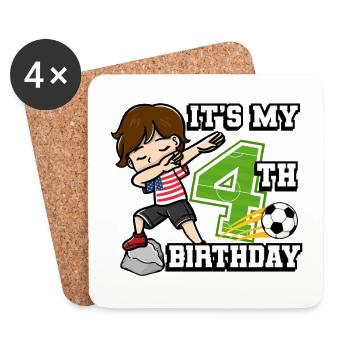Footballer Boy I'm already 4th birthday - Coasters (set of 4) - white - Front