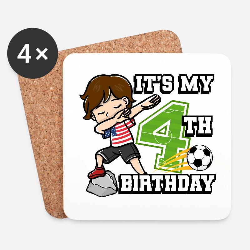 Fußballer Junge Ich bin schon 4th Geburtstag - Untersetzer (4er-Set) - Weiß
