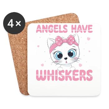 Les anges ont des moustaches | Chemise de chat mignonne - Dessous de verre (lot de 4) - blanc - Devant