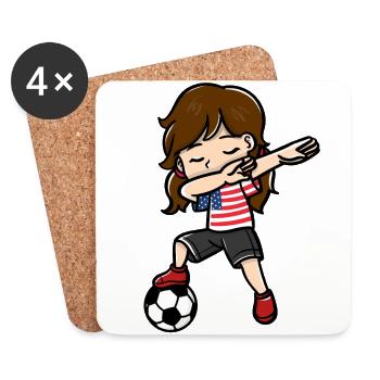 Dabbing Girl Soccer Player American Flag - Coasters (set of 4) - white - Front
