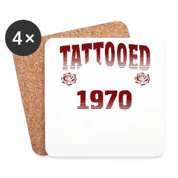 Tattooed Since 1970 Red Rose Theme Tattoo Ink - Coasters (set of 4) - white - Front