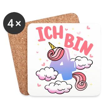 Ich Bin 4 Jahre Alt | Einhorn-thema | 4. - Untersetzer (4er-Set) - Weiß - Vorne