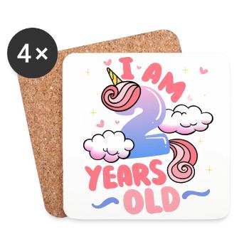 I am 2 years old | Unicorn theme | 2nd - Coasters (set of 4) - white - Front
