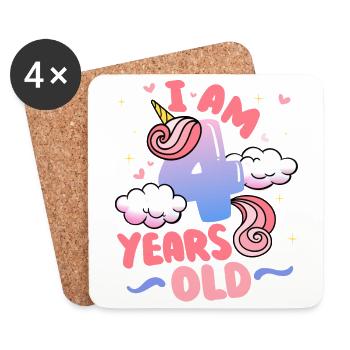 I am 4 years old | Unicorn theme | 4. - Coasters (set of 4) - white - Front