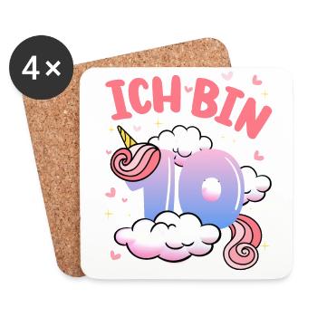 Ich Bin 10 Jahre Alt | Einhorn-thema | 10. - Untersetzer (4er-Set) - Weiß - Vorne