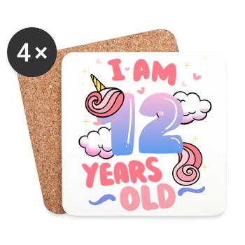I am 12 years old | Unicorn theme | 12. - Coasters (set of 4) - white - Front