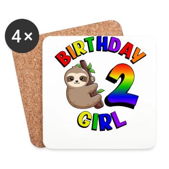 Anniversaire 2 Filles Mignon Bébé Paresseux - Dessous de verre (lot de 4) - blanc - Devant