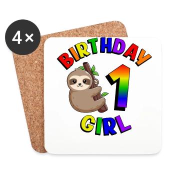 Anniversaire 1 Fille Mignon Bébé Paresseux - Dessous de verre (lot de 4) - blanc - Devant