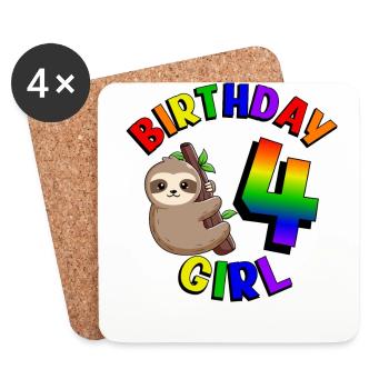 Anniversaire 4 Filles Mignon Bébé Paresseux - Dessous de verre (lot de 4) - blanc - Devant