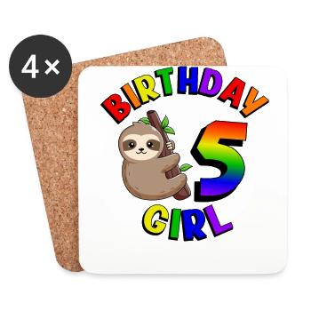 Anniversaire 5 Filles Mignon Bébé Paresseux - Dessous de verre (lot de 4) - blanc - Devant