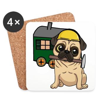 Baustelle Handwerker Hund Mops Bauwagen Job Hammer - Untersetzer (4er-Set) - Weiß - Vorne