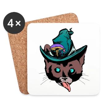 Cat's head cheeky cat wizards snack fantasy - Coasters (set of 4) - white - Front