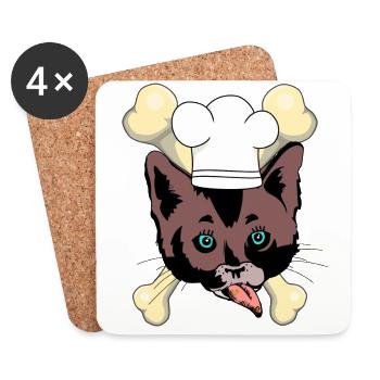 Katzen Küche Knochen Fleisch Katzenhalter Miau - Untersetzer (4er-Set) - Weiß - Vorne