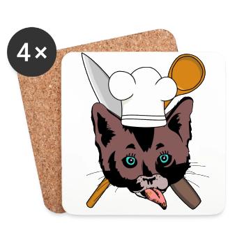 Cats Kitchen Cook Cooking Spoon Kitchen Knives Professions - Coasters (set of 4) - white - Front