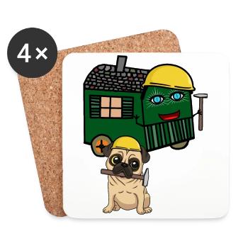 Mops Bauherr Hausbau bauen Bauwagen Hammer - Untersetzer (4er-Set) - Weiß - Vorne