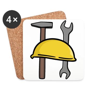 Crafts Safety helmet Tool Construction site Commercial - Coasters (set of 4) - white - Front