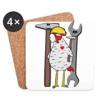Construction site chicken tool safety helmet builder construction - Coasters (set of 4) - white - Front