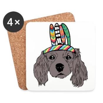 Tête de chien Enfants amérindiens chien chiens - Dessous de verre (lot de 4) - blanc - Devant