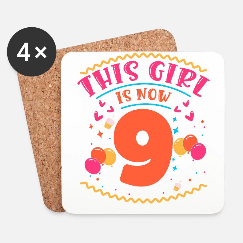 Dieses Mädchen Ist Jetzt 9 | Cupcake Themed - Untersetzer (4er-Set) - Weiß