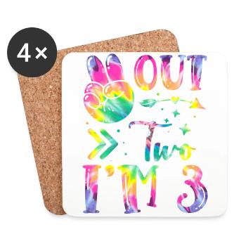 Peace Out Two I'm 3 | Tie Dye Themed Geburtstag | - Untersetzer (4er-Set) - Weiß - Vorne