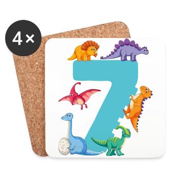 7. Geburtstag | Dinosaurier Geburtstag Shirt | - Untersetzer (4er-Set) - Weiß - Vorne