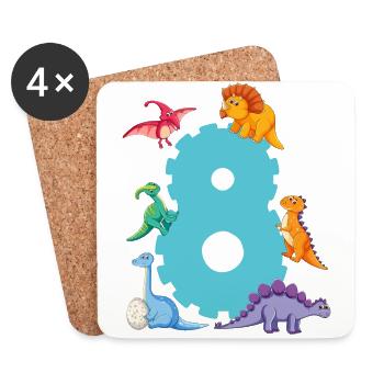 8. Geburtstag | Dinosaurier Geburtstag Shirt | - Untersetzer (4er-Set) - Weiß - Vorne