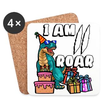 Ich Bin 2 Roar | Dinosaurier Geburtstag Shirt | - Untersetzer (4er-Set) - Weiß - Vorne