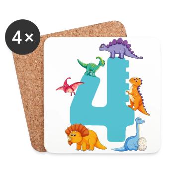 4. Geburtstag | Dinosaurier Geburtstag Shirt | - Untersetzer (4er-Set) - Weiß - Vorne