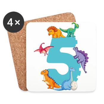 5. Geburtstag | Dinosaurier Geburtstag Shirt | - Untersetzer (4er-Set) - Weiß - Vorne