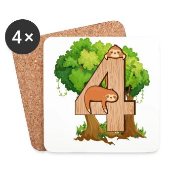 4th birthday | Sloth birthday | Sloth - Coasters (set of 4) - white - Front