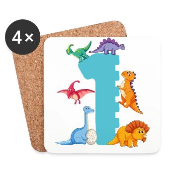 1. Geburtstag | Dinosaurier Geburtstag Shirt | - Untersetzer (4er-Set) - Weiß - Vorne
