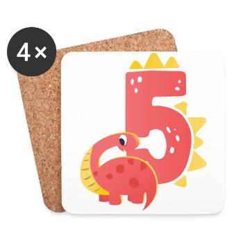 5. Geburtstag | Dinosaurier Geburtstag | - Untersetzer (4er-Set) - Weiß - Vorne