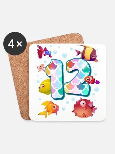 12. Geburtstag | Regenbogenfisch Geburtstag | - Untersetzer (4er-Set) - Weiß