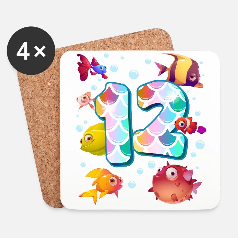 12. Geburtstag | Regenbogenfisch Geburtstag | - Untersetzer (4er-Set) - Weiß