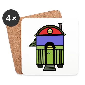 Bauwagen Hütte Wohnmobil Campingwagen wohnen House - Coasters (set of 4) - white - Front