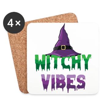 Witchy Vibes Wizard Witch Hat Halloween Costume - Coasters (set of 4) - white - Front