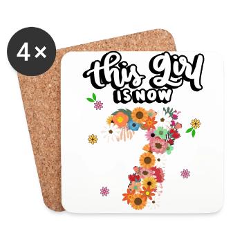 Dieses Mädchen Ist Jetzt 7 Bunte Blumen 7. - Untersetzer (4er-Set) - Weiß - Vorne