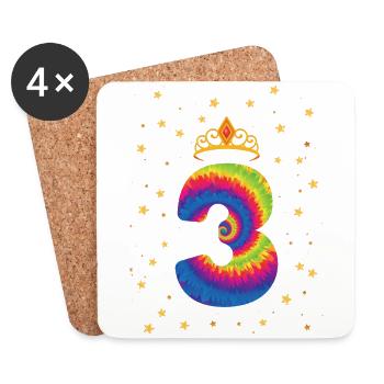 3ème anniversaire Krone | | d’anniversaire sur le thème de Tie Dye - Dessous de verre (lot de 4) - blanc - Devant