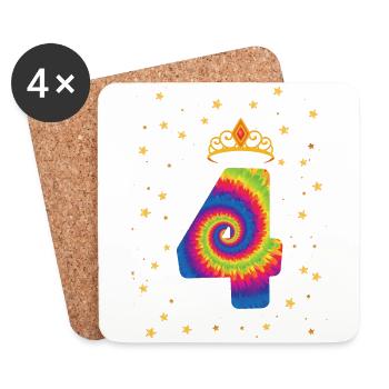 4th Birthday Krone | Tie Dye Themed Birthday | - Coasters (set of 4) - white - Front