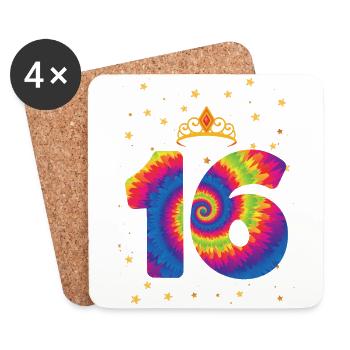 16th birthday Krone | Tie Dye Themed Birthday - Coasters (set of 4) - white - Front