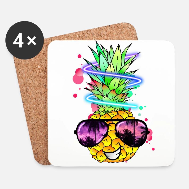 coole Ananas mit Neon Spirale - Untersetzer (4er-Set) - Weiß