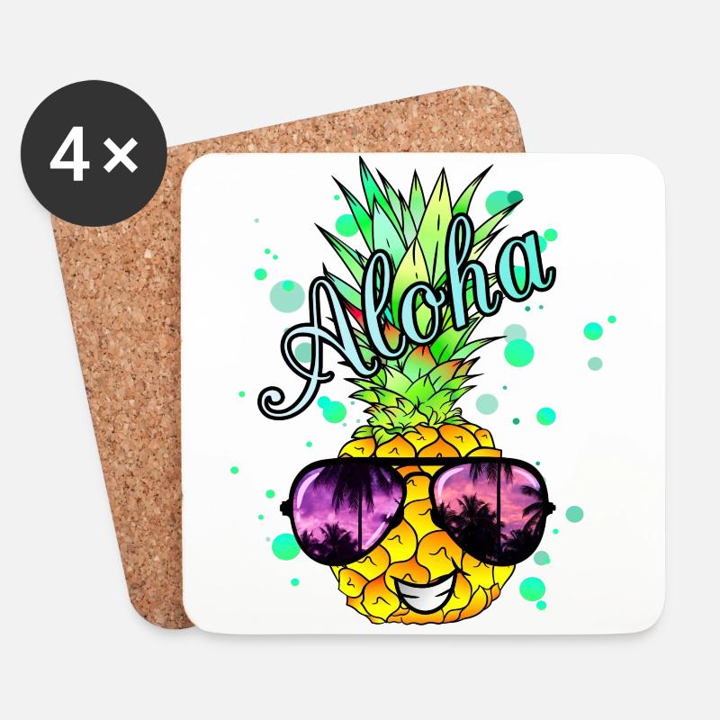 Aloha Ananas mit Farbspritzern - Untersetzer (4er-Set) - Weiß