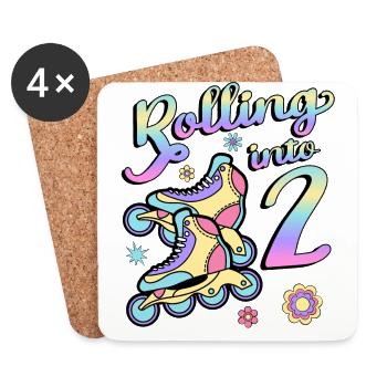 Rolling Into 2 Roller Skaters Skates 2nd Year - Coasters (set of 4) - white - Front