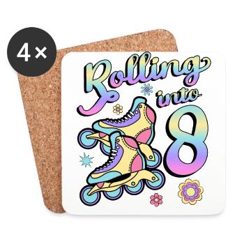 Rolling Into 8 Roller Skaters Skates 8th Year - Coasters (set of 4) - white - Front