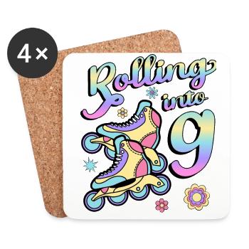 Rolling Into 9 Roller Skaters Skates 9th year - Coasters (set of 4) - white - Front